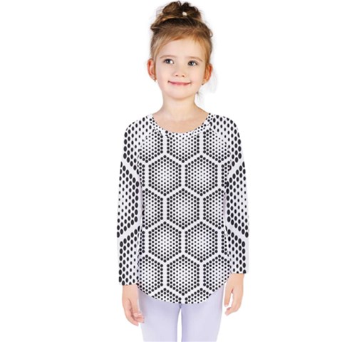 Halftone-tech-hexagons-seamless-pattern Kids  Long Sleeve Tee by Pakemis