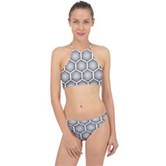 Halftone-tech-hexagons-seamless-pattern Racer Front Bikini Set