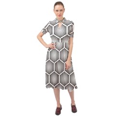 Halftone-tech-hexagons-seamless-pattern Keyhole Neckline Chiffon Dress by Pakemis