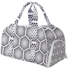 Halftone-tech-hexagons-seamless-pattern Burner Gym Duffel Bag by Pakemis