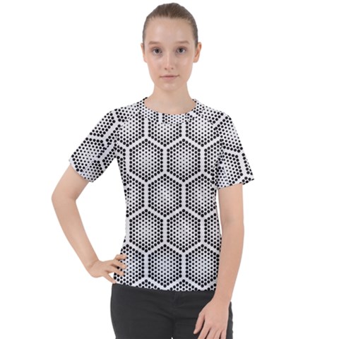 Halftone-tech-hexagons-seamless-pattern Women s Sport Raglan Tee by Pakemis