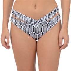 Halftone-tech-hexagons-seamless-pattern Double Strap Halter Bikini Bottom by Pakemis