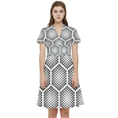 Halftone-tech-hexagons-seamless-pattern Short Sleeve Waist Detail Dress by Pakemis