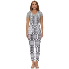 Halftone-tech-hexagons-seamless-pattern Women s Pinafore Overalls Jumpsuit