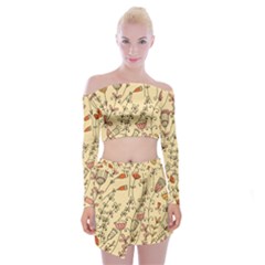 Seamless-pattern-with-different-flowers Off Shoulder Top With Mini Skirt Set by Pakemis