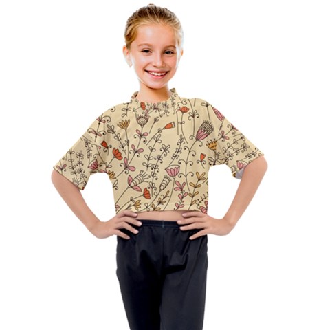 Seamless-pattern-with-different-flowers Kids Mock Neck Tee by Pakemis