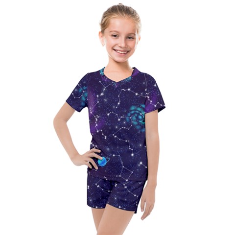 Realistic-night-sky-poster-with-constellations Kids  Mesh Tee And Shorts Set by Pakemis