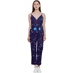 Realistic-night-sky-poster-with-constellations V-neck Spaghetti Strap Tie Front Jumpsuit by Pakemis