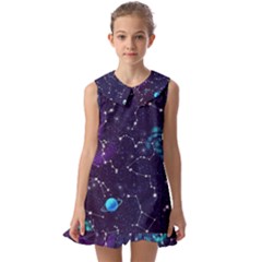 Realistic-night-sky-poster-with-constellations Kids  Pilgrim Collar Ruffle Hem Dress