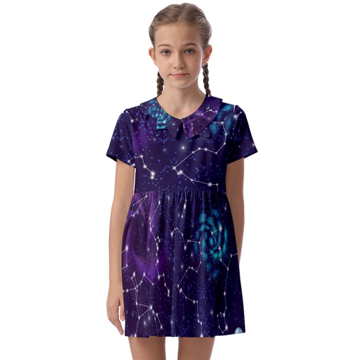 Realistic-night-sky-poster-with-constellations Kids  Asymmetric Collar Dress