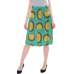 Taco-drawing-background-mexican-fast-food-pattern Midi Beach Skirt by Pakemis