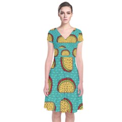 Taco-drawing-background-mexican-fast-food-pattern Short Sleeve Front Wrap Dress by Pakemis