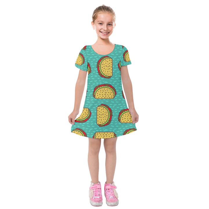 Taco-drawing-background-mexican-fast-food-pattern Kids  Short Sleeve Velvet Dress