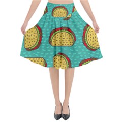 Taco-drawing-background-mexican-fast-food-pattern Flared Midi Skirt by Pakemis