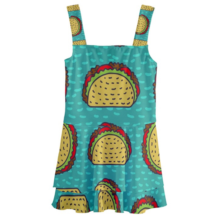 Taco-drawing-background-mexican-fast-food-pattern Kids  Layered Skirt Swimsuit