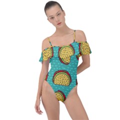 Taco-drawing-background-mexican-fast-food-pattern Frill Detail One Piece Swimsuit by Pakemis