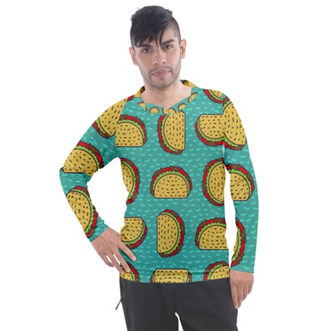 Taco-drawing-background-mexican-fast-food-pattern Men s Pique Long Sleeve Tee by Pakemis