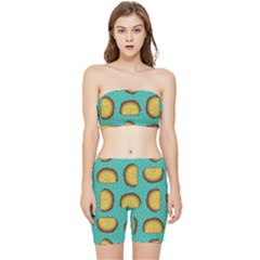 Taco-drawing-background-mexican-fast-food-pattern Stretch Shorts And Tube Top Set by Pakemis