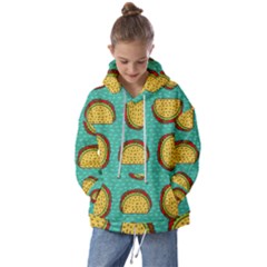 Taco-drawing-background-mexican-fast-food-pattern Kids  Oversized Hoodie by Pakemis