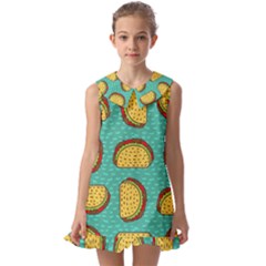 Taco-drawing-background-mexican-fast-food-pattern Kids  Pilgrim Collar Ruffle Hem Dress