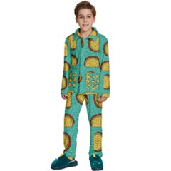 Taco-drawing-background-mexican-fast-food-pattern Kids  Long Sleeve Velvet Pajamas Set by Pakemis