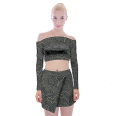 Damask-seamless-pattern Off Shoulder Top With Mini Skirt Set by Pakemis