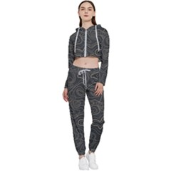 Damask-seamless-pattern Cropped Zip Up Lounge Set by Pakemis