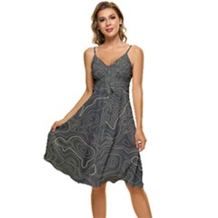 Damask-seamless-pattern Sleeveless Tie Front Chiffon Dress