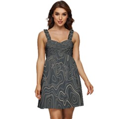 Damask-seamless-pattern Ruffle Strap Babydoll Chiffon Dress