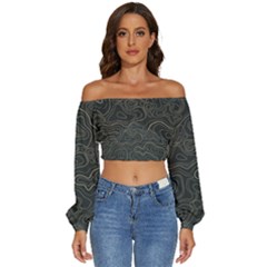 Damask-seamless-pattern Long Sleeve Crinkled Weave Crop Top