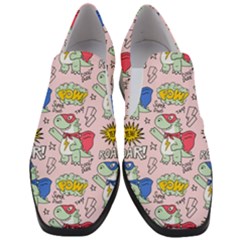 Seamless-pattern-with-many-funny-cute-superhero-dinosaurs-t-rex-mask-cloak-with-comics-style-inscrip Women Slip On Heel Loafers by Pakemis