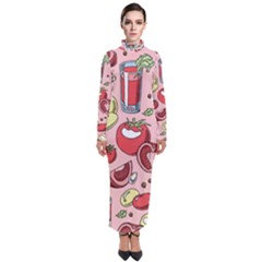 Tomato-seamless-pattern-juicy-tomatoes-food-sauce-ketchup-soup-paste-with-fresh-red-vegetables-backd Turtleneck Maxi Dress by Pakemis