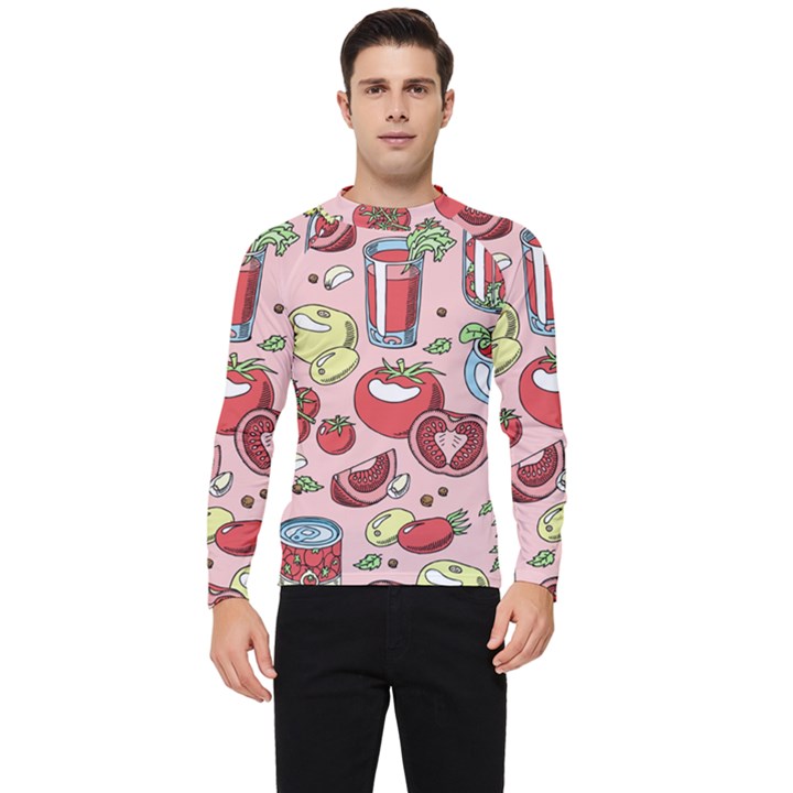 Tomato-seamless-pattern-juicy-tomatoes-food-sauce-ketchup-soup-paste-with-fresh-red-vegetables-backd Men s Long Sleeve Rash Guard