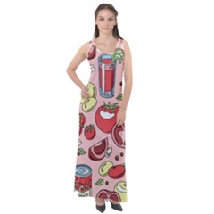 Tomato-seamless-pattern-juicy-tomatoes-food-sauce-ketchup-soup-paste-with-fresh-red-vegetables-backd Sleeveless Velour Maxi Dress by Pakemis