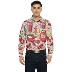 Tomato-seamless-pattern-juicy-tomatoes-food-sauce-ketchup-soup-paste-with-fresh-red-vegetables-backd Men s Long Sleeve Pocket Shirt 