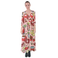 Tomato-seamless-pattern-juicy-tomatoes-food-sauce-ketchup-soup-paste-with-fresh-red-vegetables-backd Button Up Maxi Dress by Pakemis