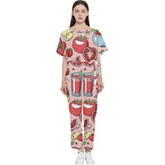 Tomato-seamless-pattern-juicy-tomatoes-food-sauce-ketchup-soup-paste-with-fresh-red-vegetables-backd Batwing Lightweight Chiffon Jumpsuit by Pakemis