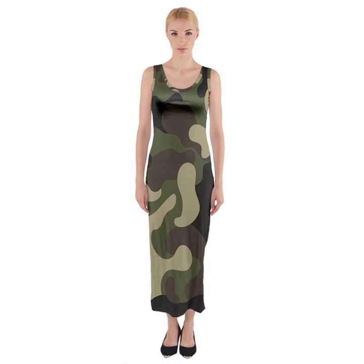 Camouflage Pattern Background Fitted Maxi Dress