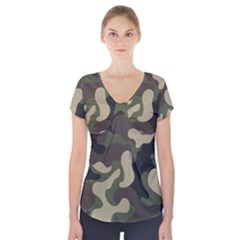 Camouflage Pattern Background Short Sleeve Front Detail Top by artworkshop