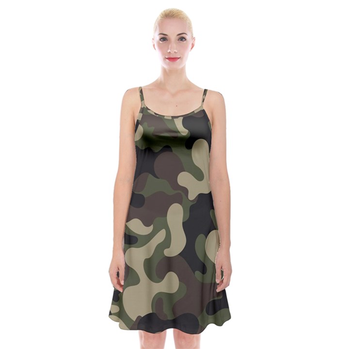 Camouflage Pattern Background Spaghetti Strap Velvet Dress