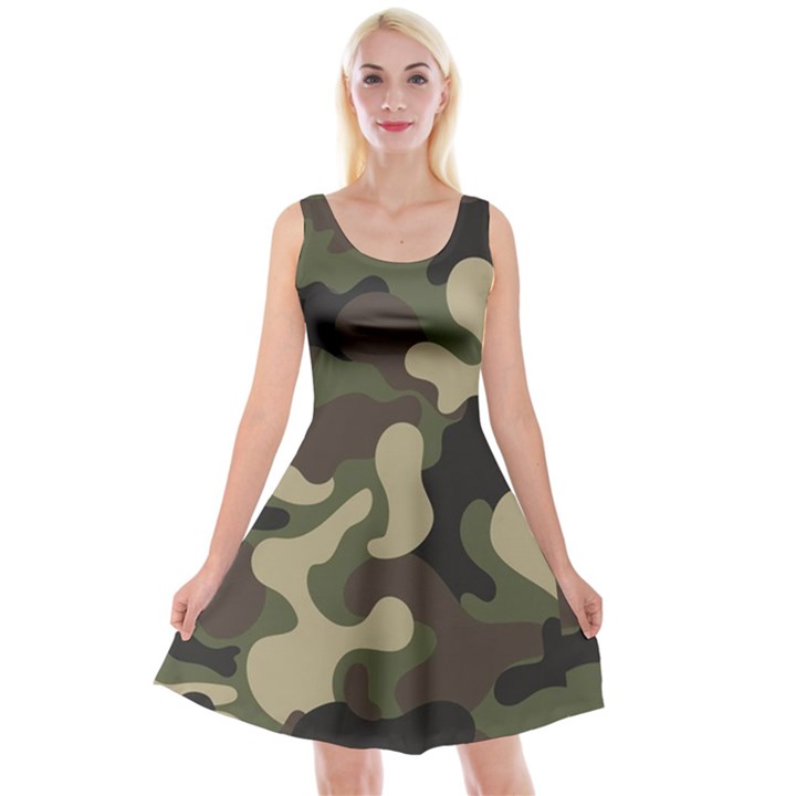 Camouflage Pattern Background Reversible Velvet Sleeveless Dress