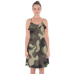 Camouflage Pattern Background Ruffle Detail Chiffon Dress by artworkshop