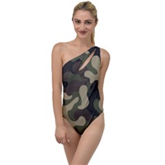 Camouflage Pattern Background To One Side Swimsuit