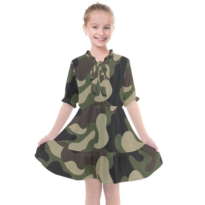 Camouflage Pattern Background Kids  All Frills Chiffon Dress