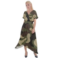 Camouflage Pattern Background Cross Front Sharkbite Hem Maxi Dress by artworkshop