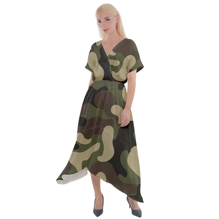 Camouflage Pattern Background Cross Front Sharkbite Hem Maxi Dress