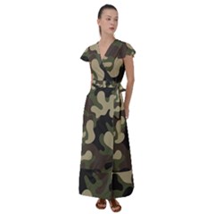 Camouflage Pattern Background Flutter Sleeve Maxi Dress by artworkshop