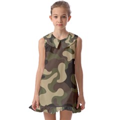 Camouflage Pattern Background Kids  Pilgrim Collar Ruffle Hem Dress