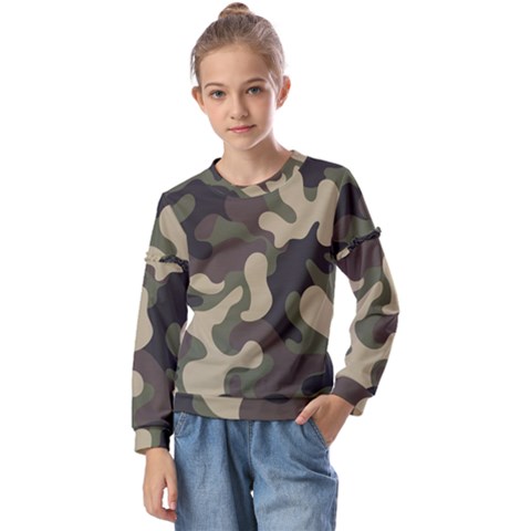 Camouflage Pattern Background Kids  Long Sleeve Tee With Frill  by artworkshop