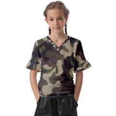 Camouflage Pattern Background Kids  V-neck Horn Sleeve Blouse by artworkshop